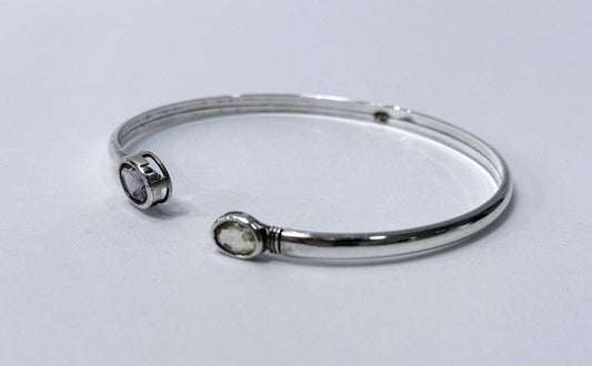 Sterling Silver Amethyst And Citrine Gemstone Bangle Bracelet 925 Cuff 6cm Wide