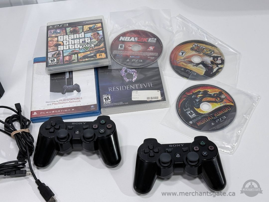 Sony PlayStation 3 PS3 160GB Console Bundle 2 Controllers GTA V Mortal Kombat Tested