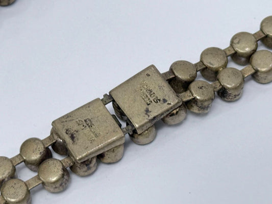 Czechoslovakia Rhinestone Necklace Double Row Brass Chain Vintage Jewelry 1930s