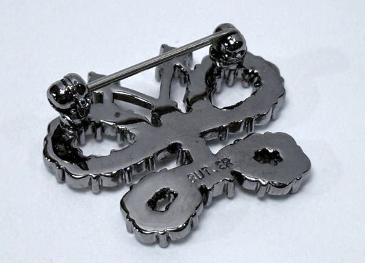 Vintage Butler Signed Butterfly Brooch Aurora Borealis Rhinestones Silver Tone Costume Jewelry