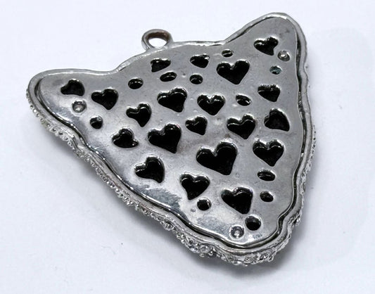 Silver Panther Head Pendant Statement Jewelry Pave Rhinestones Heart Cutout Back