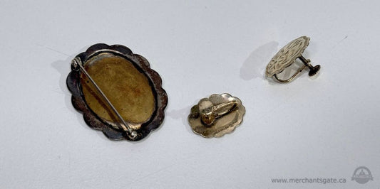 Vintage Gold Filled Floral Engraved Brooch and Screw Back Earrings Set