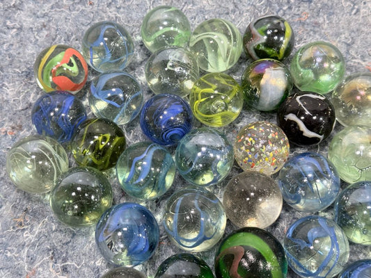 Vintage Marble Lot Clearies Swirls Shooters Speckled Galaxy 35mm Jumbo Crocks