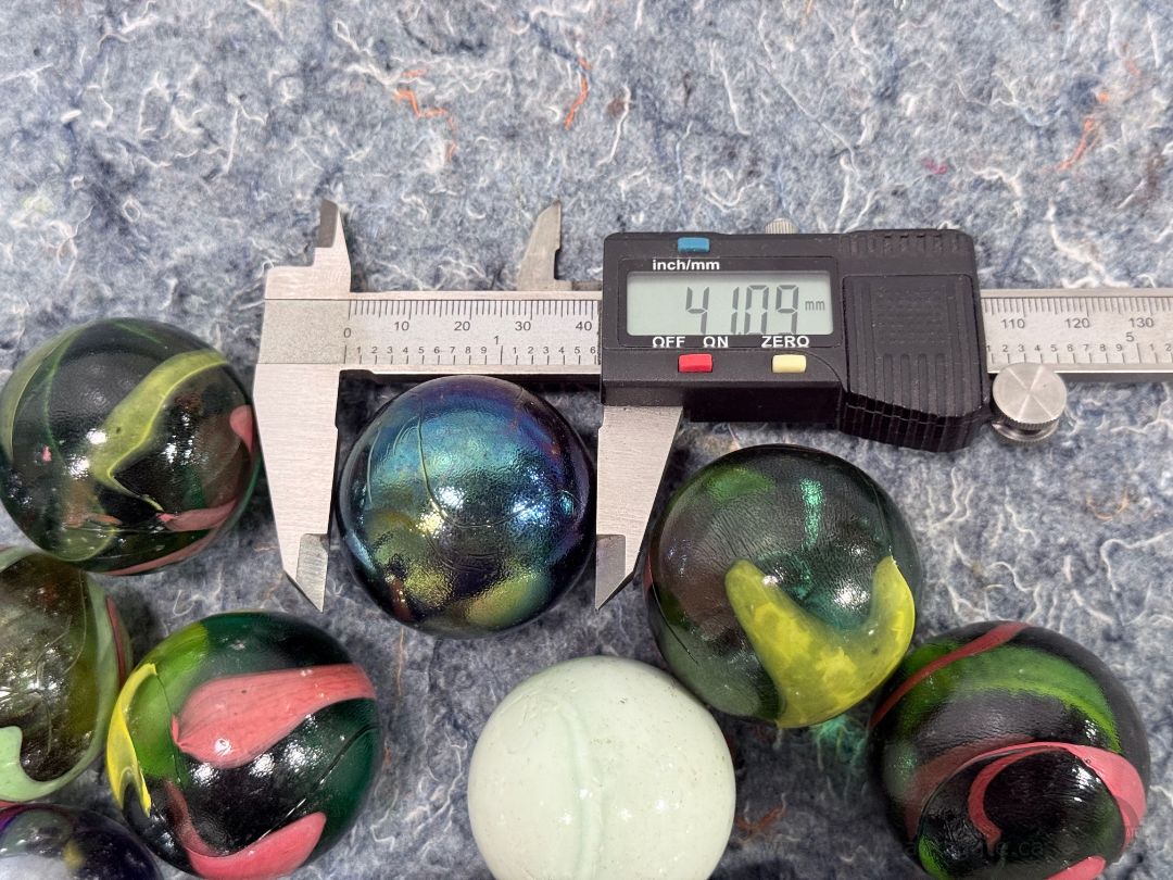 Vintage Jumbo Shooter Marble Lot 41mm Swirls Iridescent Galaxy Green Black Marbles