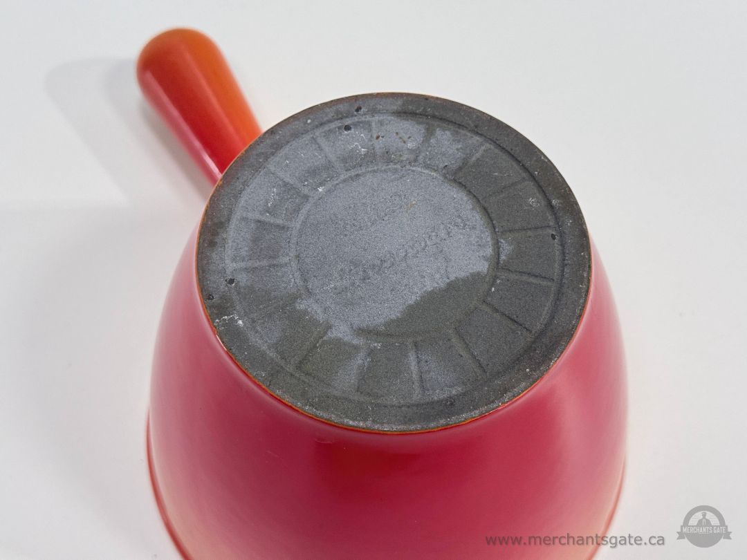 Vintage Levcoware Japan Cast Iron Fondue Pot Orange Red Enamel Sauce Pot