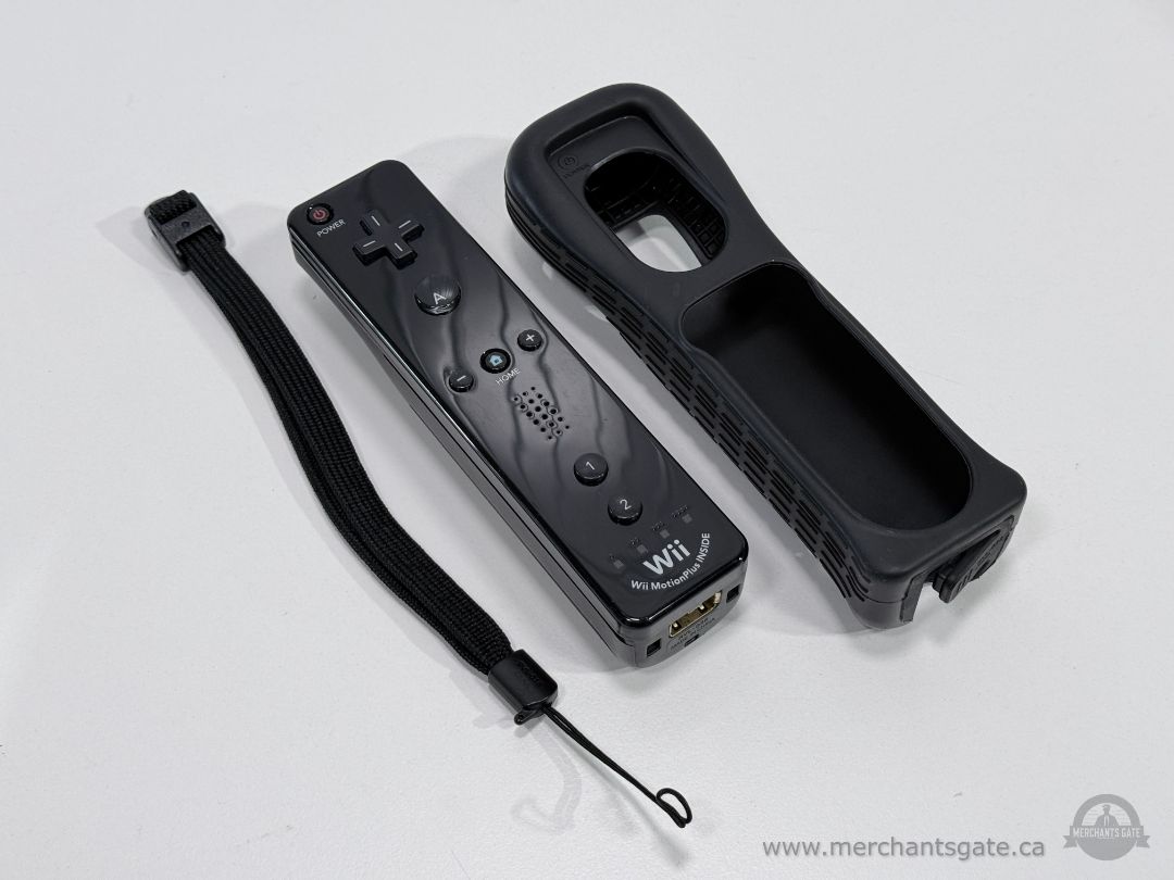 Nintendo Wii Black MotionPlus Inside Remote Controller with Silicone Sleeve & Wrist Strap