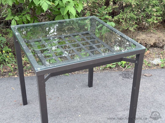 Glass Top Patio Side Table Metal Outdoor End Table Square