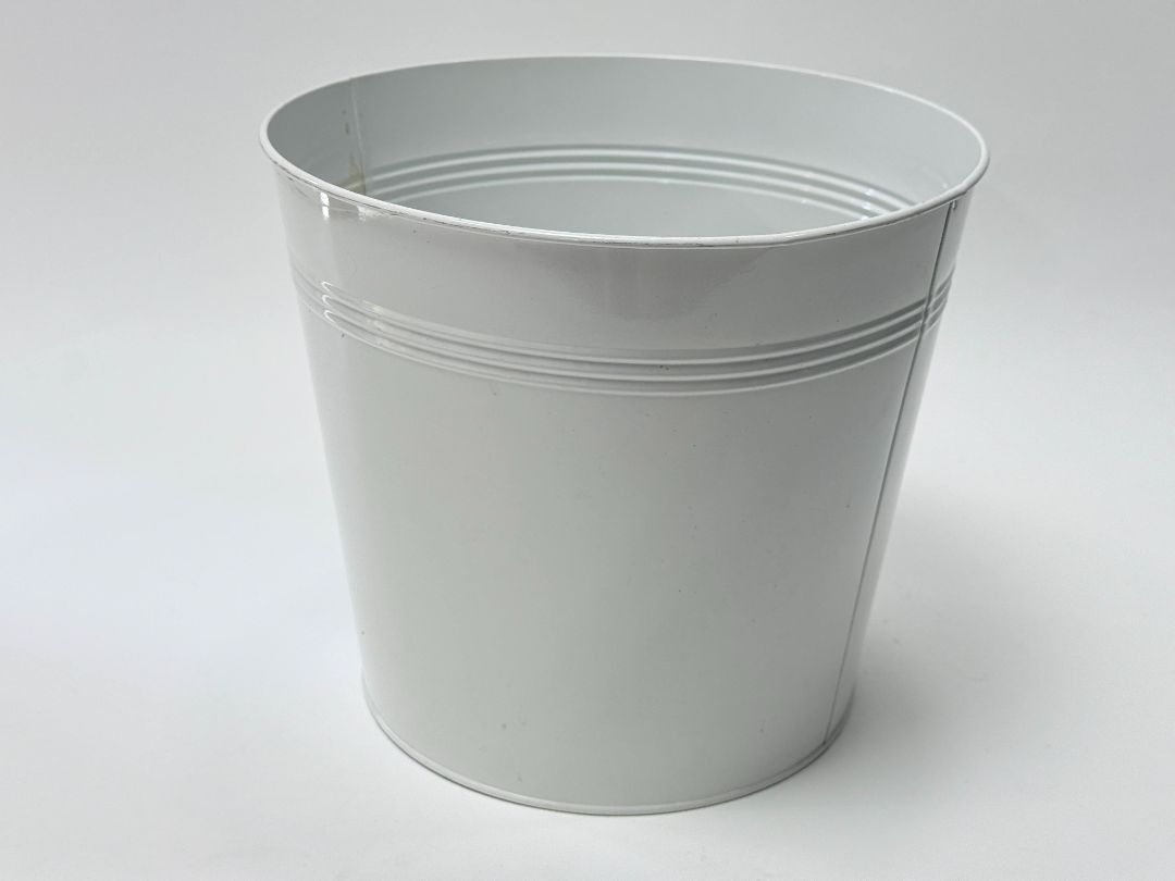 White Metal Bucket 11 Inch Diameter 10 Inch Tall Decorative Storage Planter Bin Pail