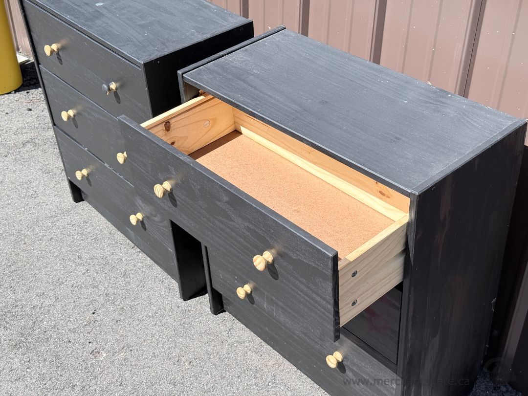 Pair of IKEA RAST 3 Drawer Nightstands Painted Black Solid Pine Project Set