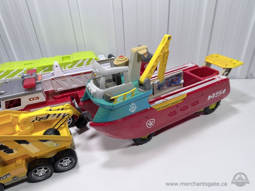Large Toy Vehicle Lot Paw Patrol Boat Fire Truck Construction Truck Transport Truck