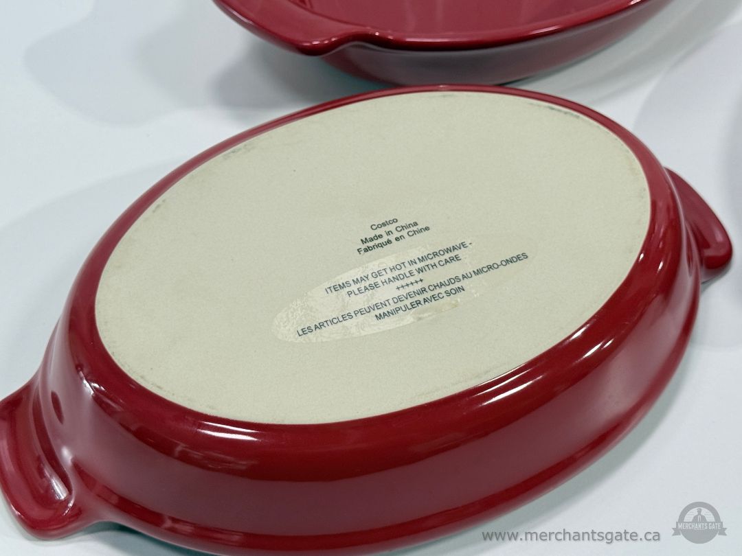 Set of 3 Red Costco Stoneware Oval Baking Dishes Casserole Serving Bowls