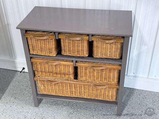 Wicker Basket Storage Cabinet 6 Basket Organizer Console Table