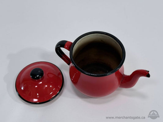 Vintage Red Enamel Teapot Made in Japan Mini Coffee Pot Kettle Decor