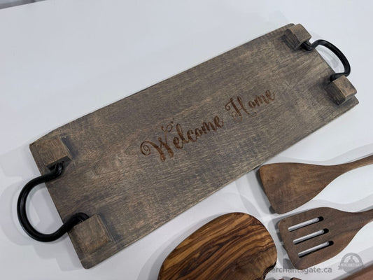 Rustic Wooden Serving Tray Kitchen Utensil Set Olive Wood Paddle Board Lot