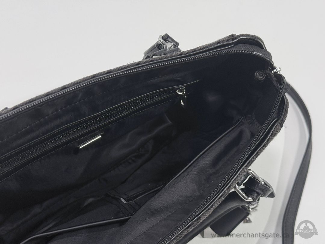 Guess Black Logo Satchel Crossbody Handbag Purse Silver Hardware