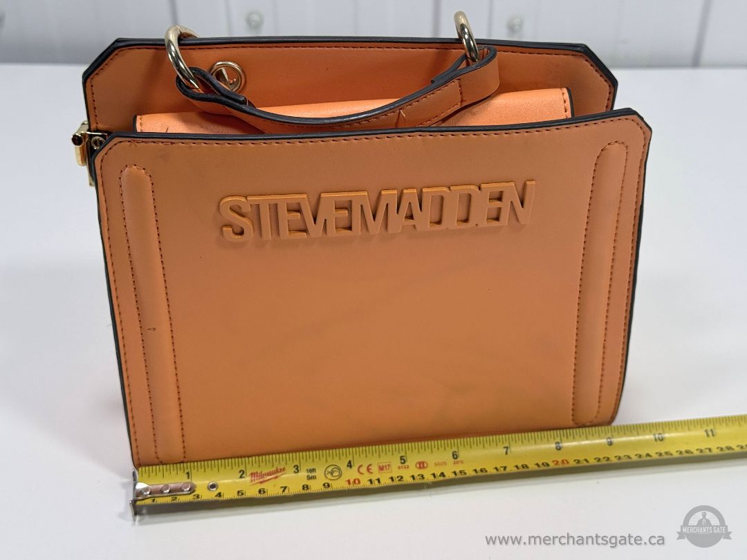 Steve Madden Structured Top Handle Satchel Orange Designer Handbag Purse Gold Hardware