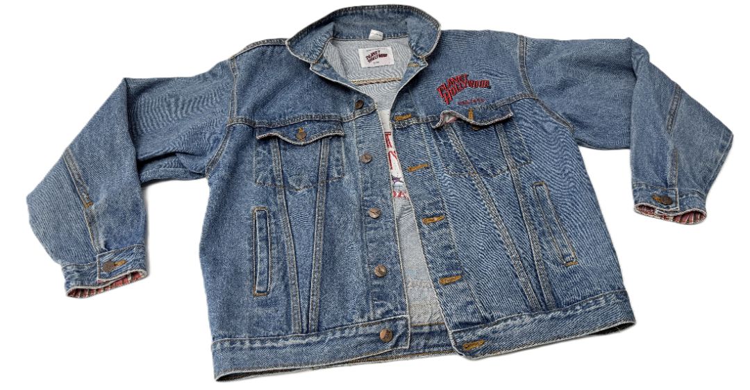 Planet Hollywood Chicago Denim Jacket Vintage Medium Embroidered Logo Unisex Style