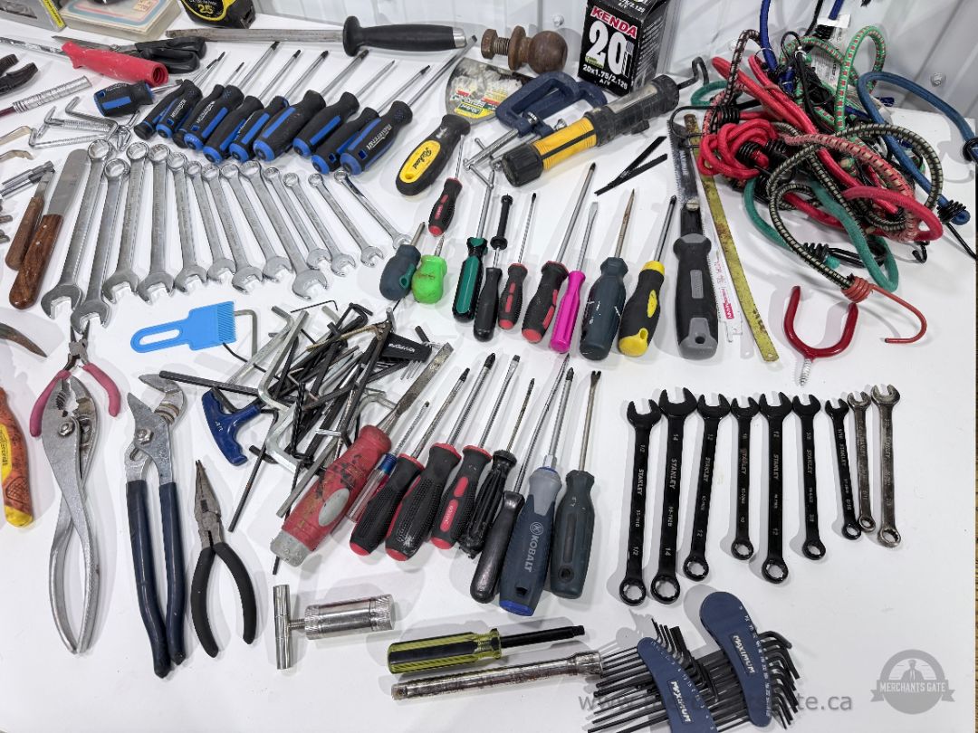 Huge Mixed Hand Tool Lot Wrenches Screwdrivers Pliers Stanley Mastercraft Garage Tools