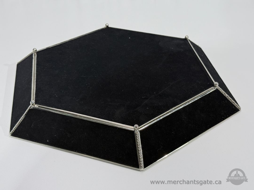 Vintage Style Hexagon Mirrored Vanity Tray Silver Glass 15"