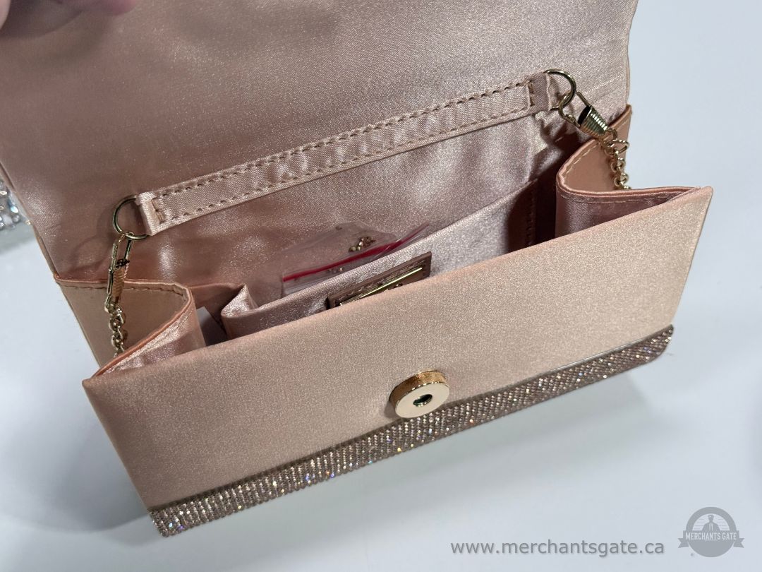 Set of 2 Glam Rhinestone Evening Clutch Purses Silver & Rose Gold