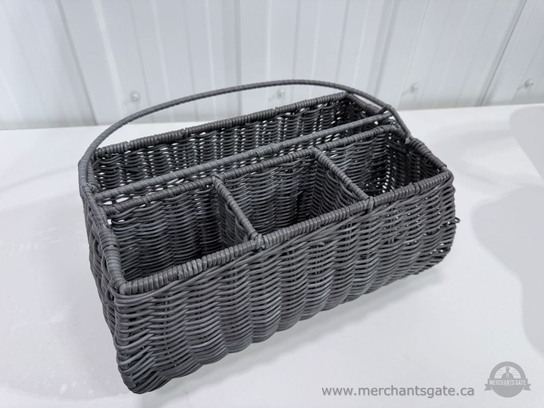 Brookstone Desk Vanity Organizer with Drawer + Grey Woven Storage Caddy Set