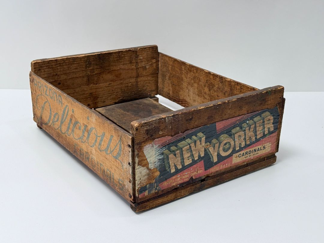 Antique Wooden Fruit Crate New Yorker Cardinals Apple Box Farmhouse Decor Storage