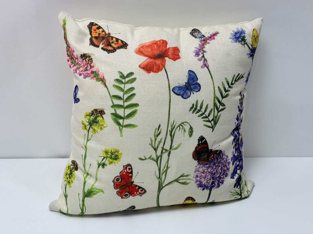 Set of 4 Decorative Pillows Butterfly Floral Pattern 16 Inch Square Throw Cushions