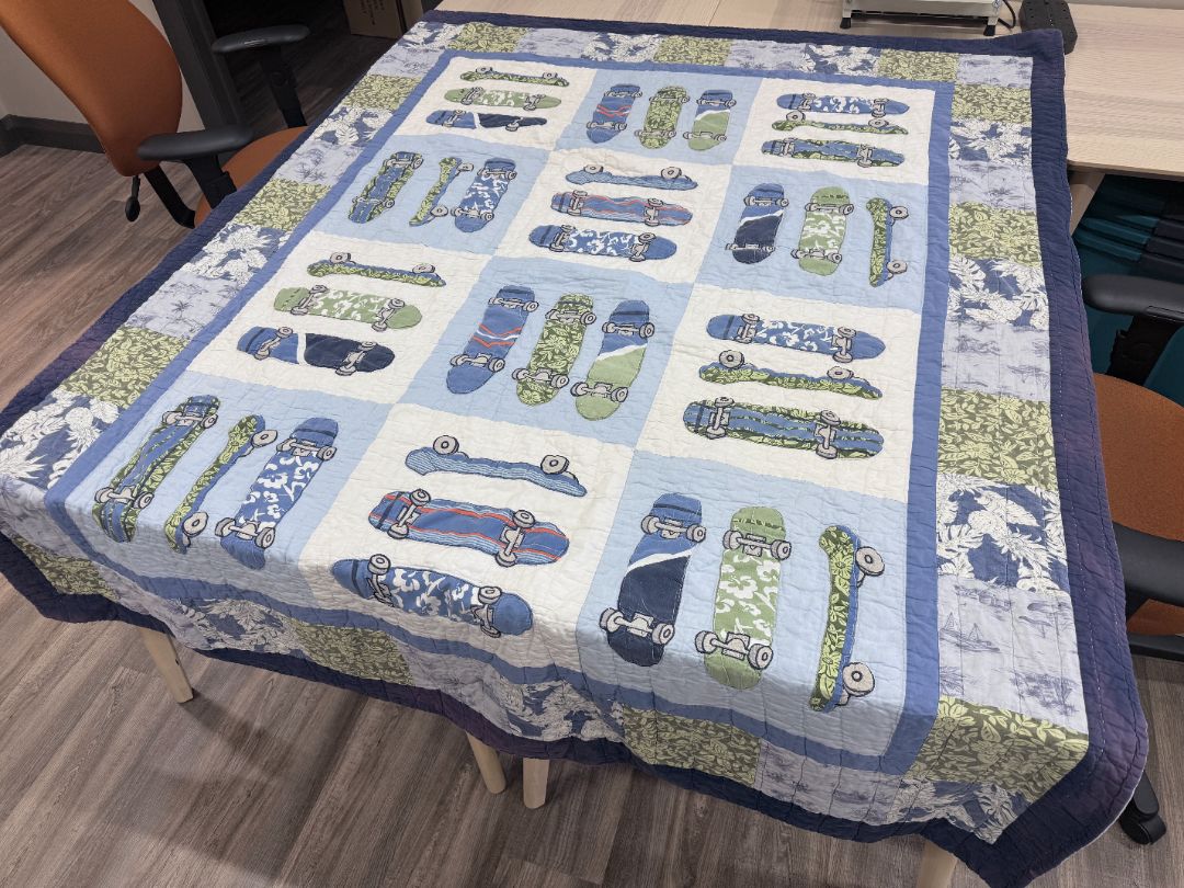 Pottery Barn Kids Skateboard Twin Quilt – Blue and Green 63" × 84"