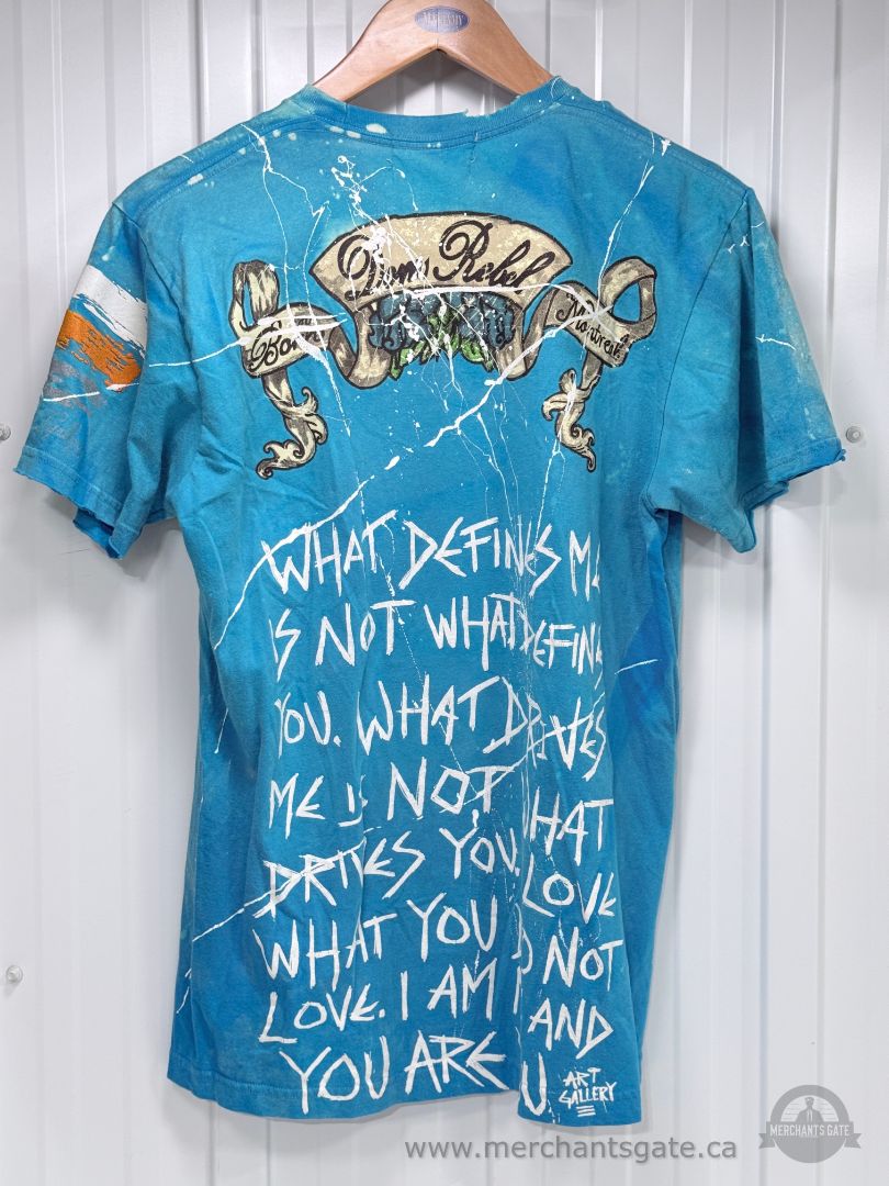 Vintage Dom Rebel by Justin Svatina Art Gallery Rhinestone Mohawk Skull T-Shirt – Men’s Medium