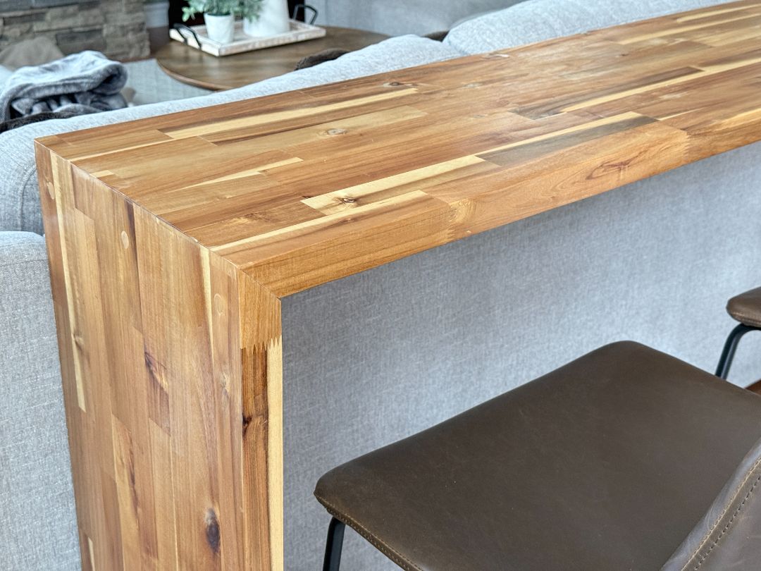 Custom Solid Wood Waterfall Sofa Bar Console Table – 72" x 14" x 36"