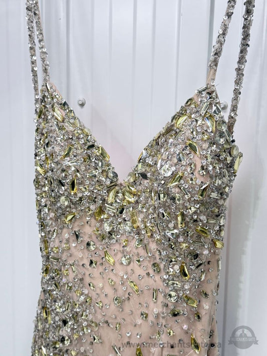 Anais Designs Fully Beaded Champagne Formal Prom Evening Gown Size 4