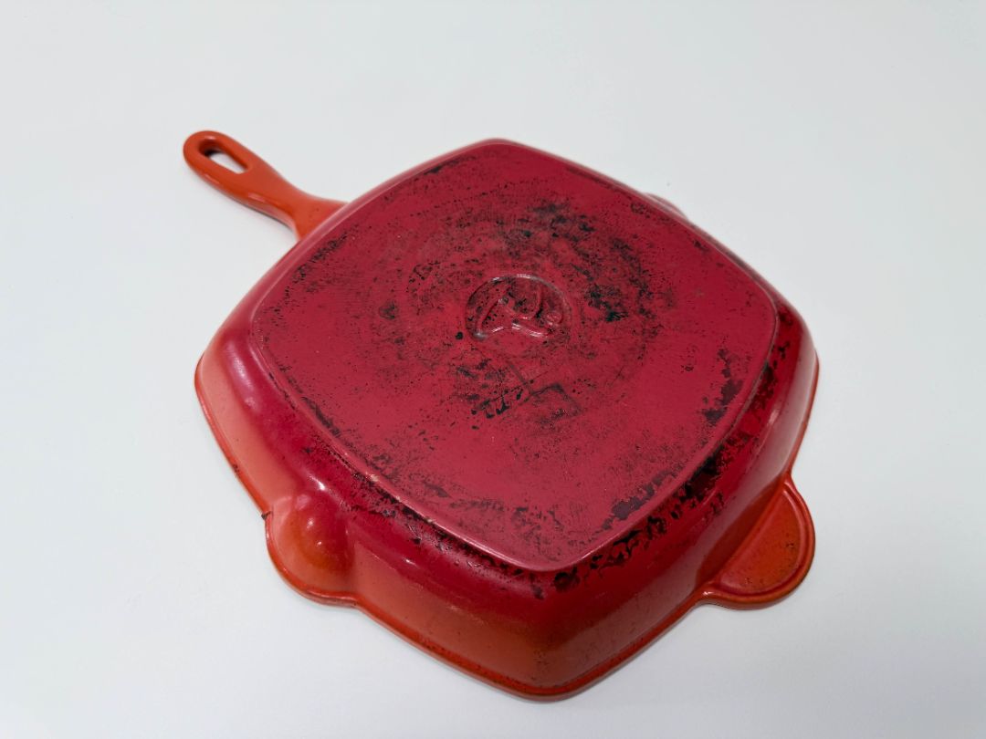 PC Enamel Cast Iron Grill Pan Red Square 10 Inch Skillet Griddle Cookware