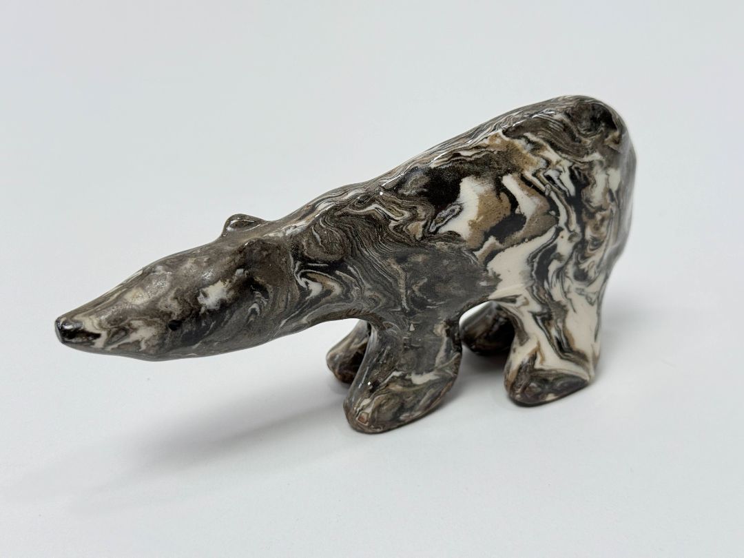 Hand Carved Stone Polar Bear Figurine Natural Marble Look Decor Collectible
