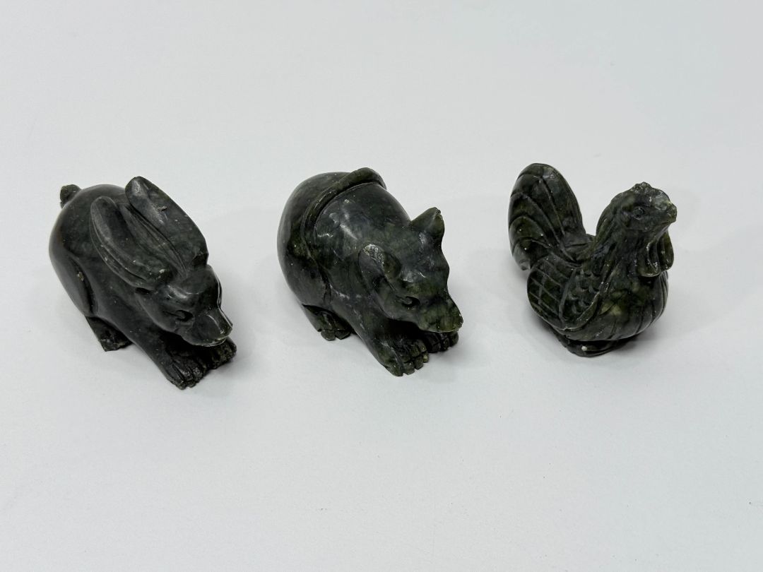 Set of Jade Carved Animal Figurines Rabbit Bear Rooster Collection