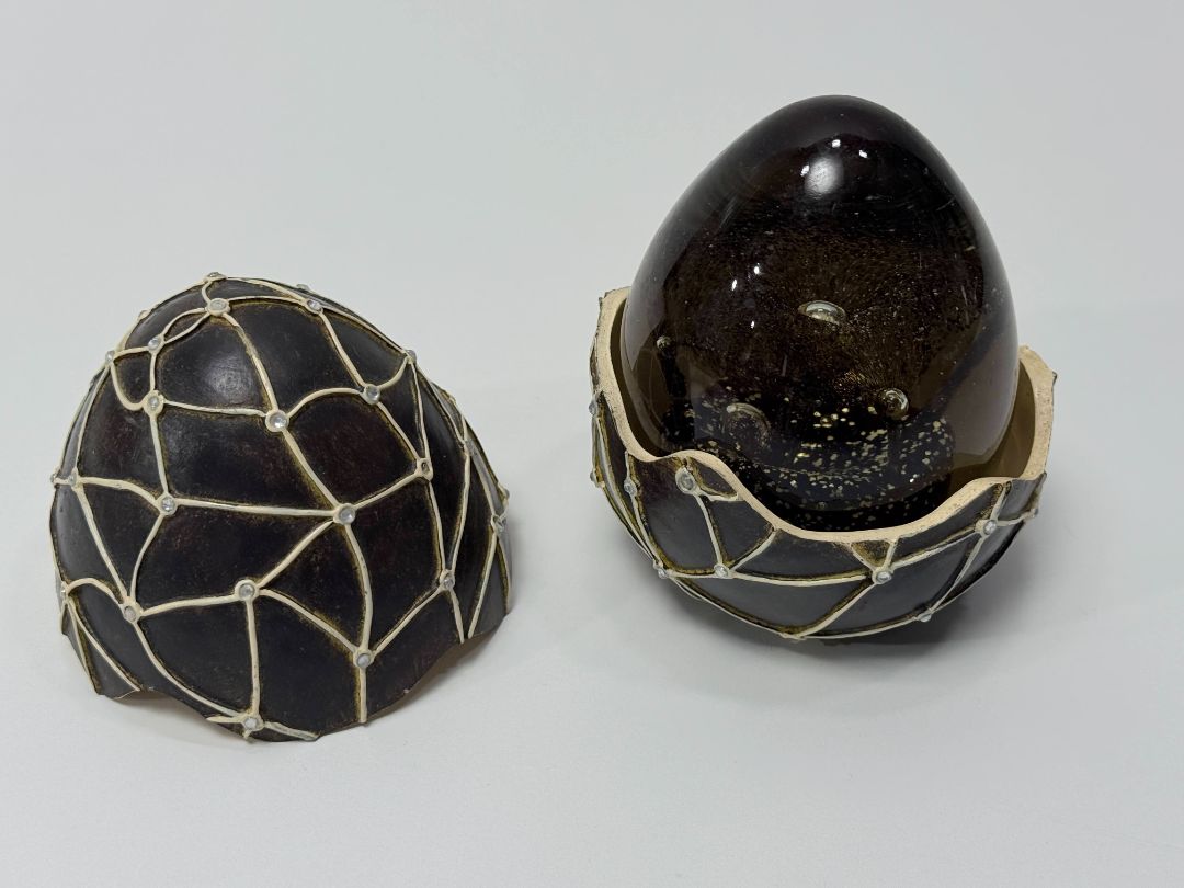 Decorative Dragon Egg Sculpture Brown And Gold Glass Resin Fantasy Art Display Collectible