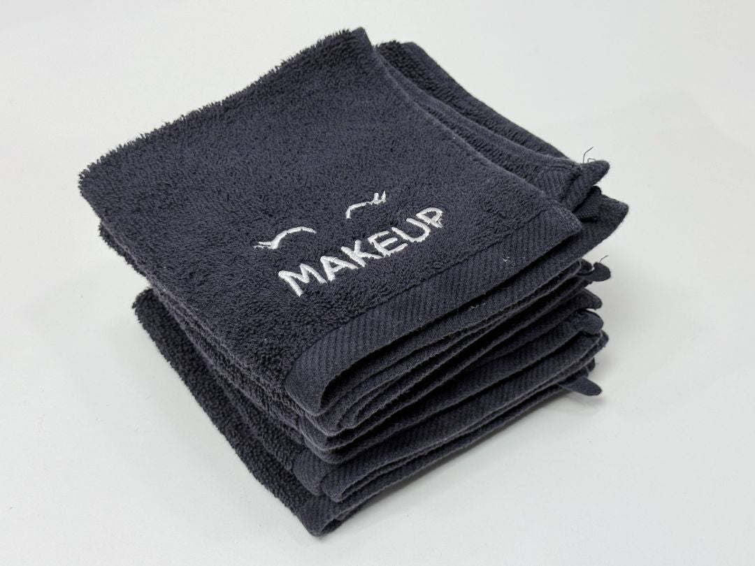 Set of 6 Black Makeup Face Towels Embroidered Cotton Washcloths Like New Condition