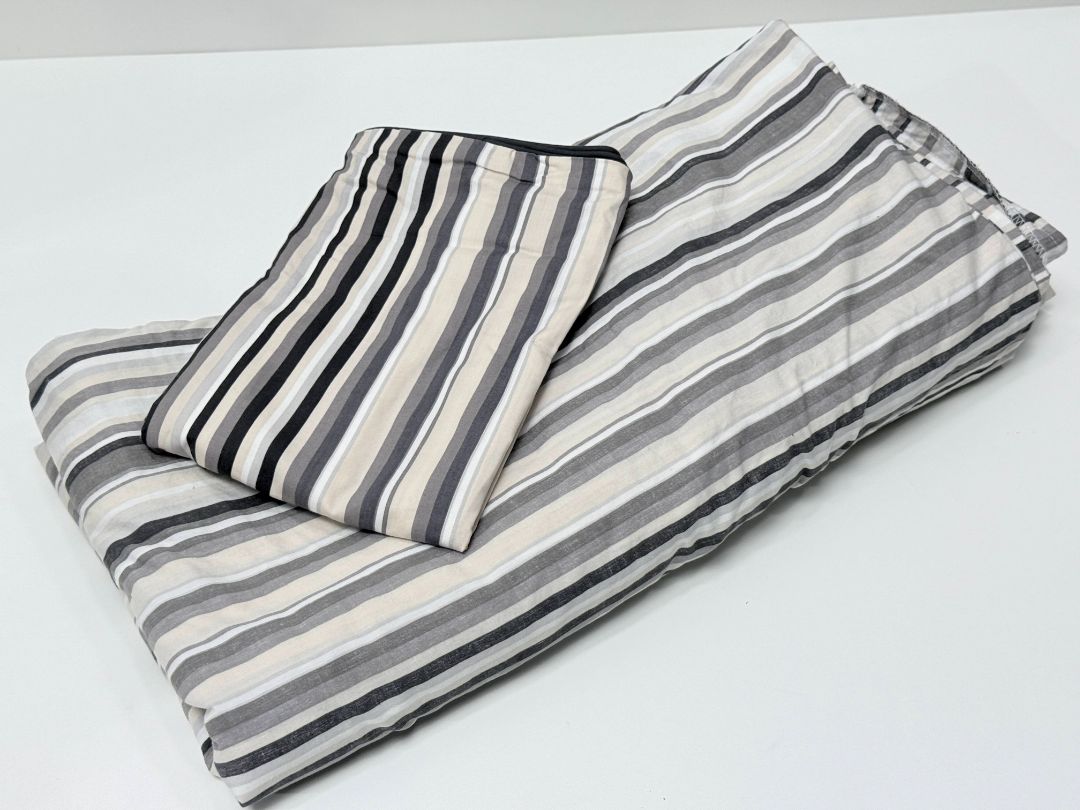 IKEA Randgras Double Duvet Cover Set With 2 Shams Grey Black Beige Striped Pattern