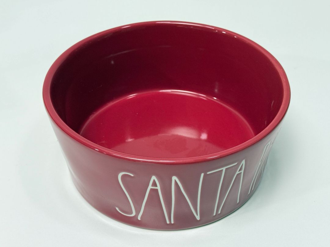 Rae Dunn Santa Paws Large Dog Bowl Red Ceramic Pet Dish 8 Inch Diameter