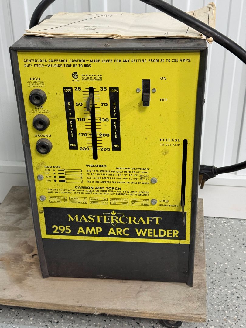 Mastercraft 295 Amp Arc Welder with Dolly, Untested but Previously Working