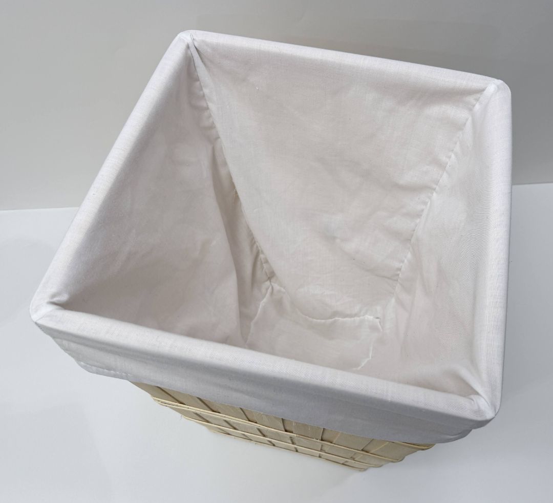 Square Bamboo Hamper With White Fabric Liner Laundry Storage Basket 22x14