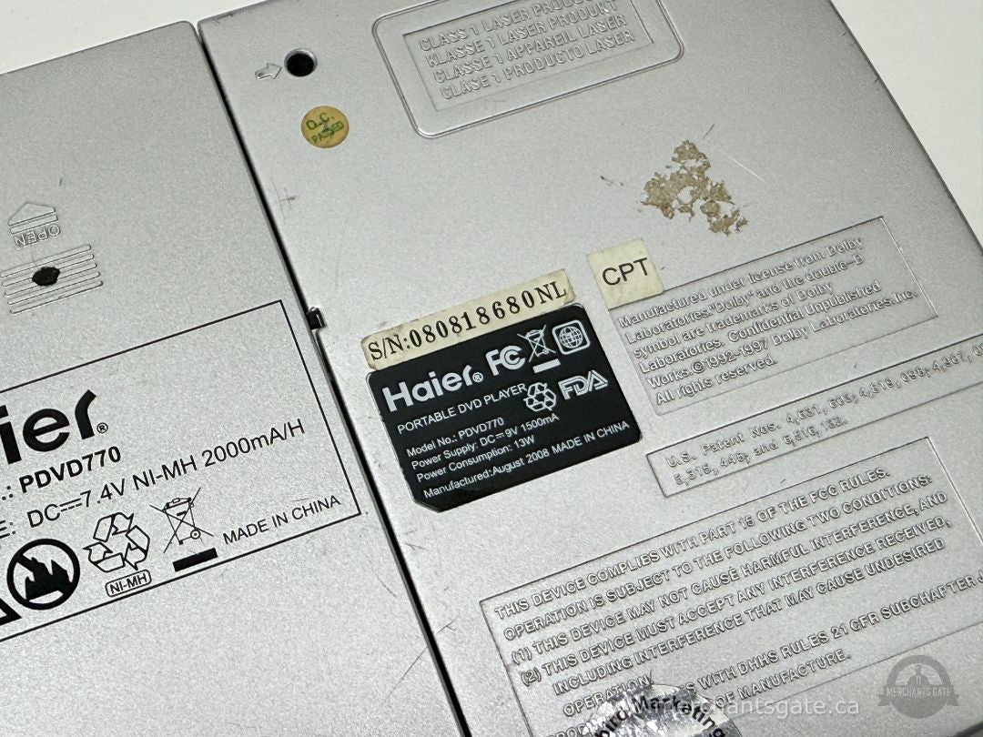 Haier Portable DVD Player Model PDVD770 with AC and Car Adapter