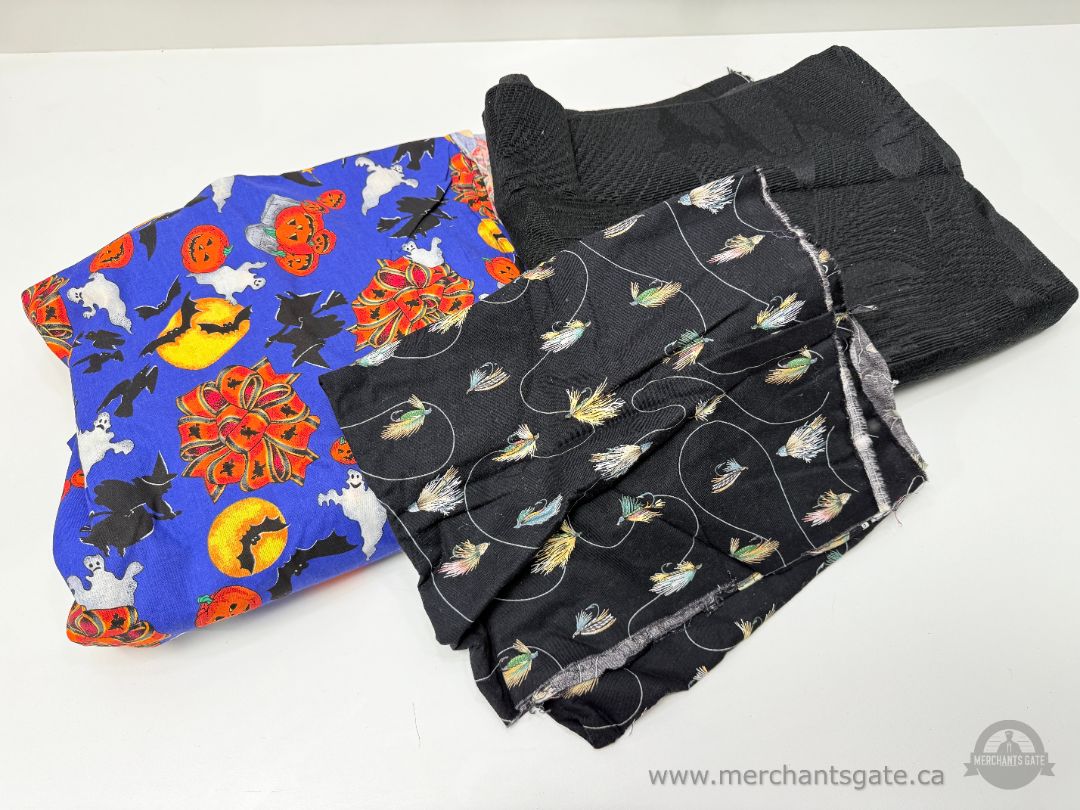 Halloween + Black Knit + Fishing Flies Fabric Lot / Several Yards Total