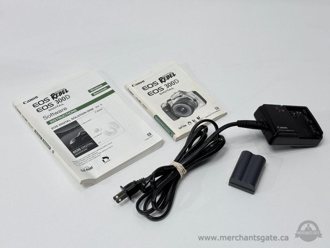 Canon EOS Rebel 300D Accessory Lot – Manuals, Charger, Battery