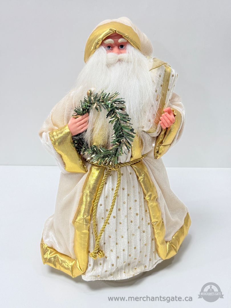 Gold and White Santa Figurine – 16-Inch Holiday Decoration