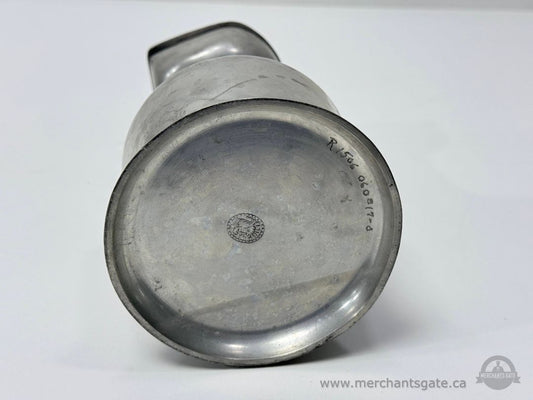 Vintage Pewter Tankard With Hinged Lid Leather Wrapped Handle About 9" Tall