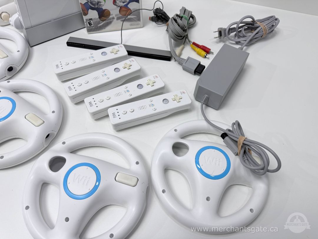 Nintendo Wii Console Mario Kart Wii Bundle With 4 Remotes Wheels And Accessories
