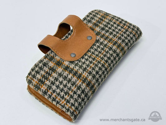 Vintage British Tweed + Leather Clutch Purse Organizer – England Hardware – 1950s–1960s