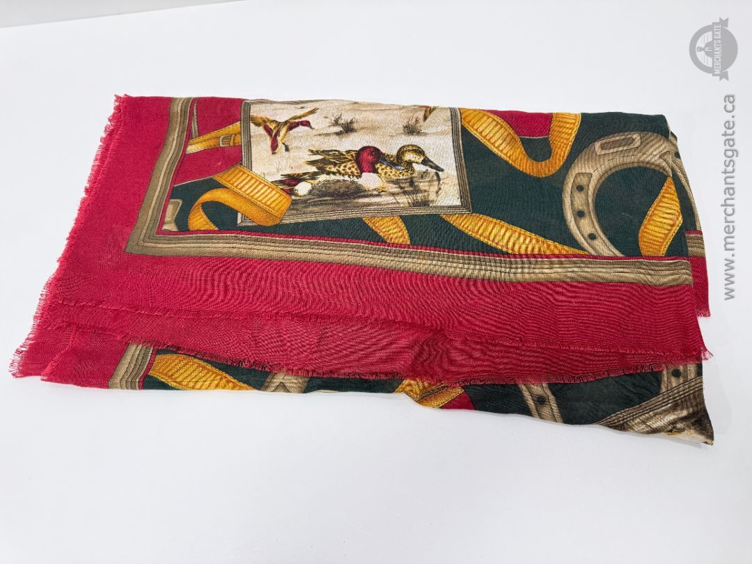 Vintage Equestrian Duck Motif Printed Scarf Shawl 48 x 44 Inches