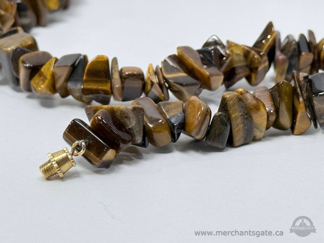Tiger’s Eye Chip Stone Necklace With Screw Clasp Vintage Style