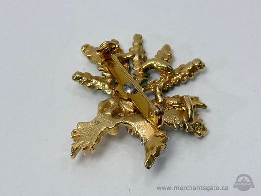 Vintage Gold Tone Enamel Floral Brooch Mid Century Costume Jewelry